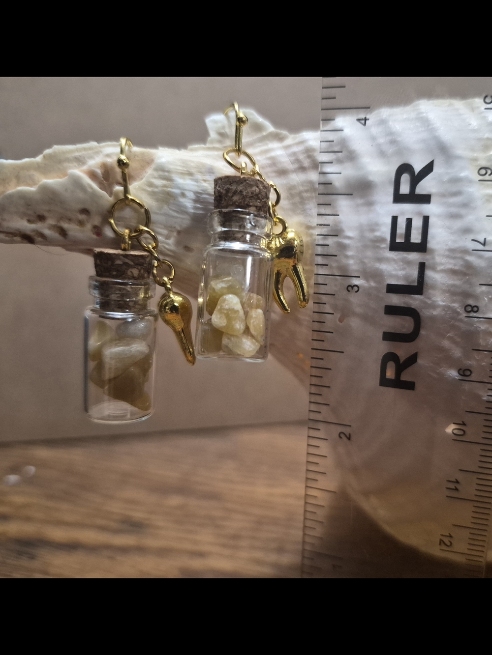 Handmade Yellow Aventurine Crystal Vial Drop Earrings with Gold Accents